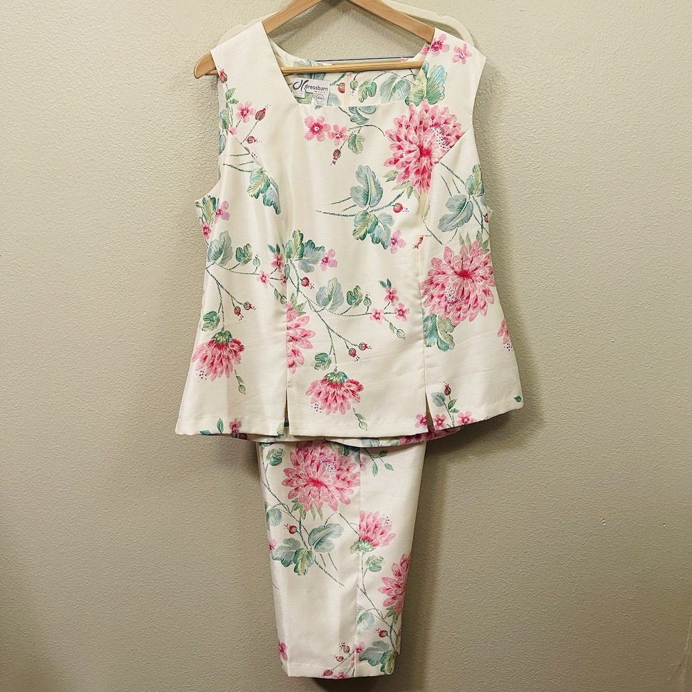 Dressbarn Dressy Floral Top & Pants Summer Event Wedding Guest Vacation Size 18